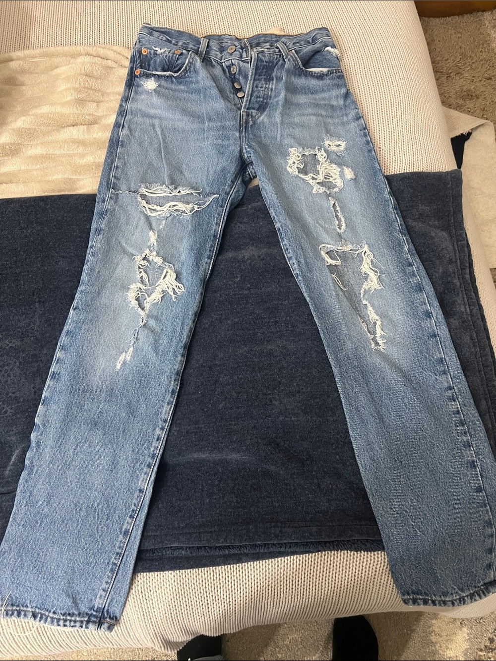 Levi's Distressed Light Blue Straight-Leg Jeans